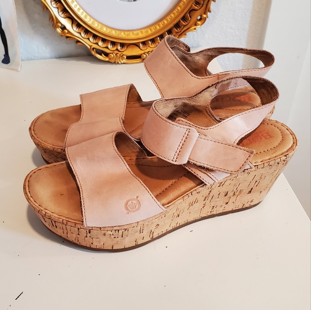 Born Leather Platform Wedge Sandals Womens 8